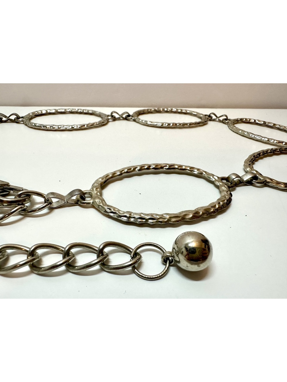 Vintage Rampage Silver-Tone Textured Oval Links Chain Belt